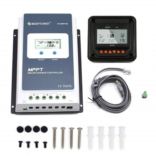 MORA GridSafe™ 40A MPPT Power Controller with MT-Link Remote Module